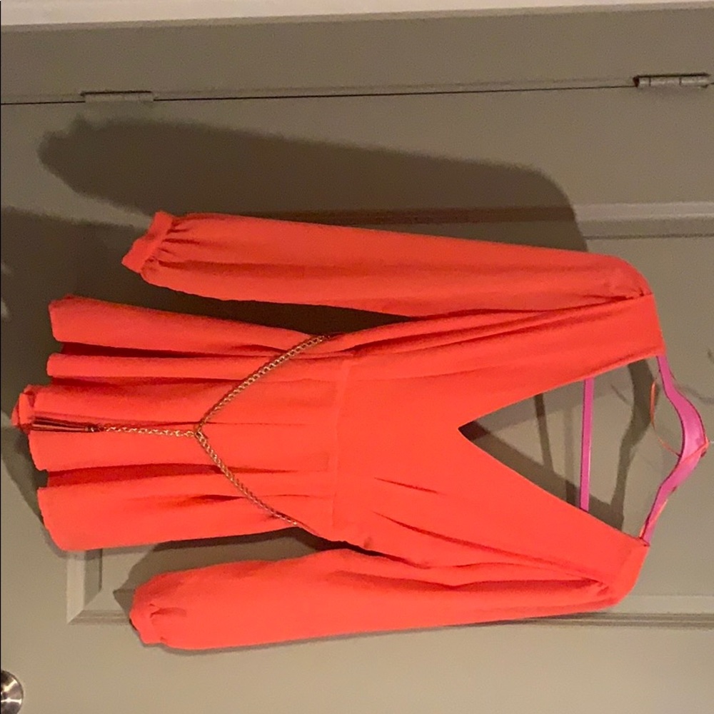**Never worn- Bright coral long sleeve romper